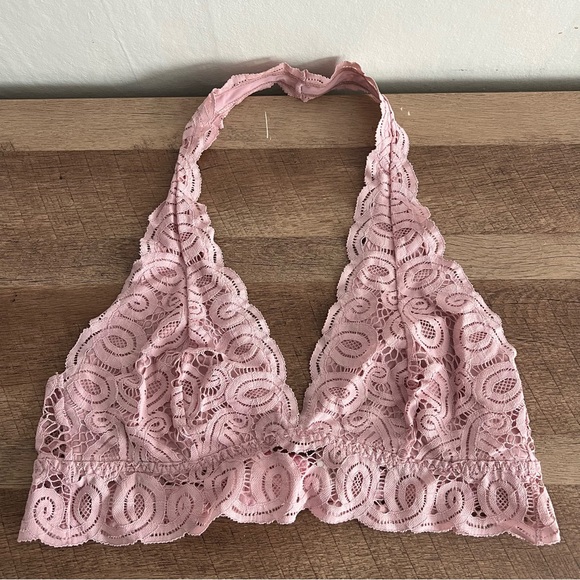 PINK Victoria's Secret Other - Victoria’s Secret PINK Blush Pink Lace Halter Neck Bralette Size Large